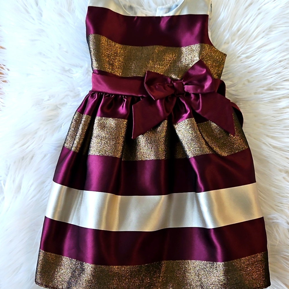 Burgundy & Gold Toddler Satin Dress